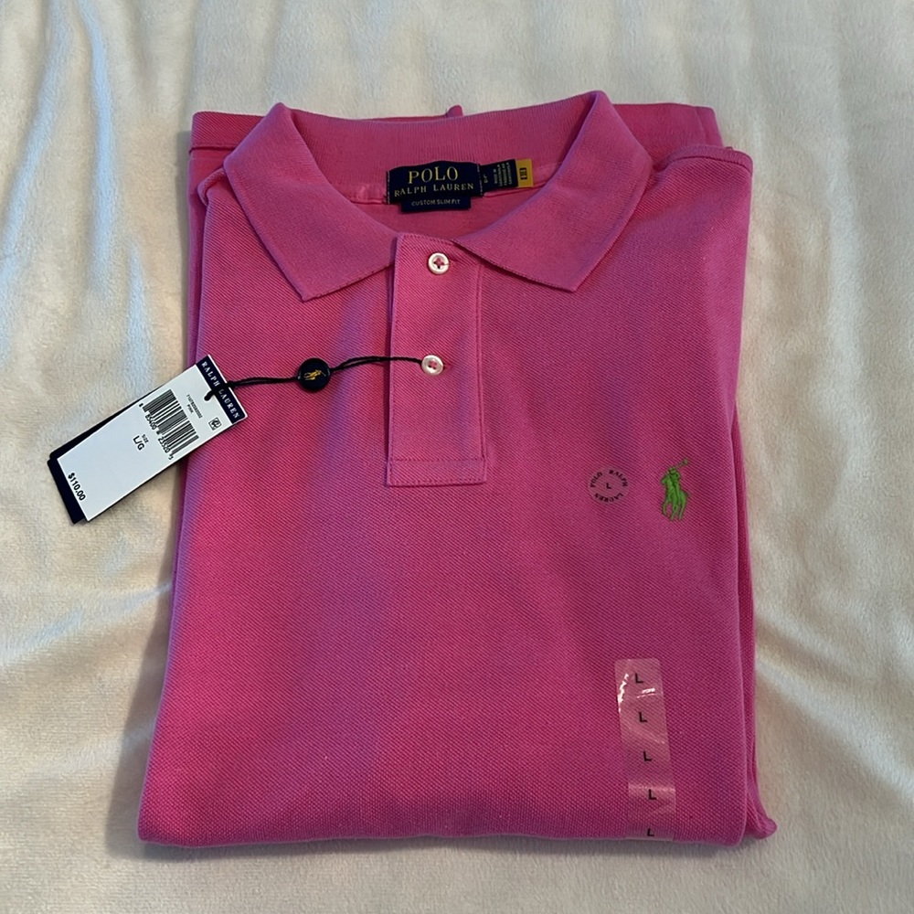 🎉Host Pick🎉Polo Ralph Lauren Men’s Hot Pink Custom Slim Fit Short Sleeve Large
